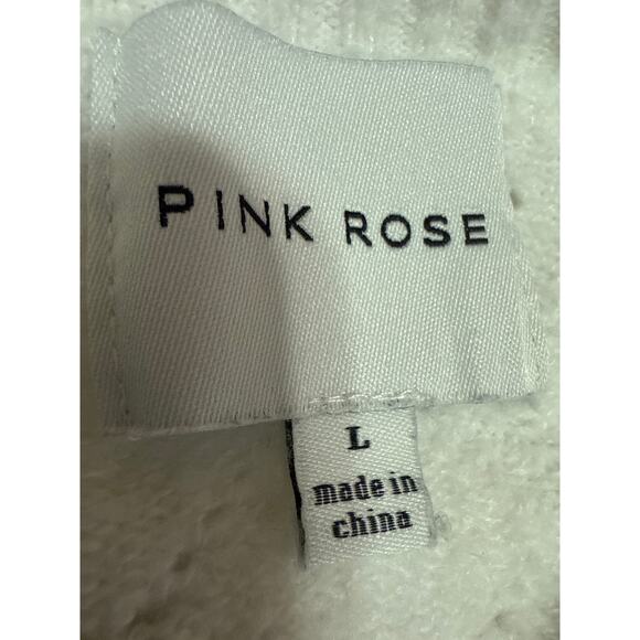 Pink Rose White Argyle Knit Long Sleeve Button Down Cardigan Sweater Top Size L - Picture 3 of 4